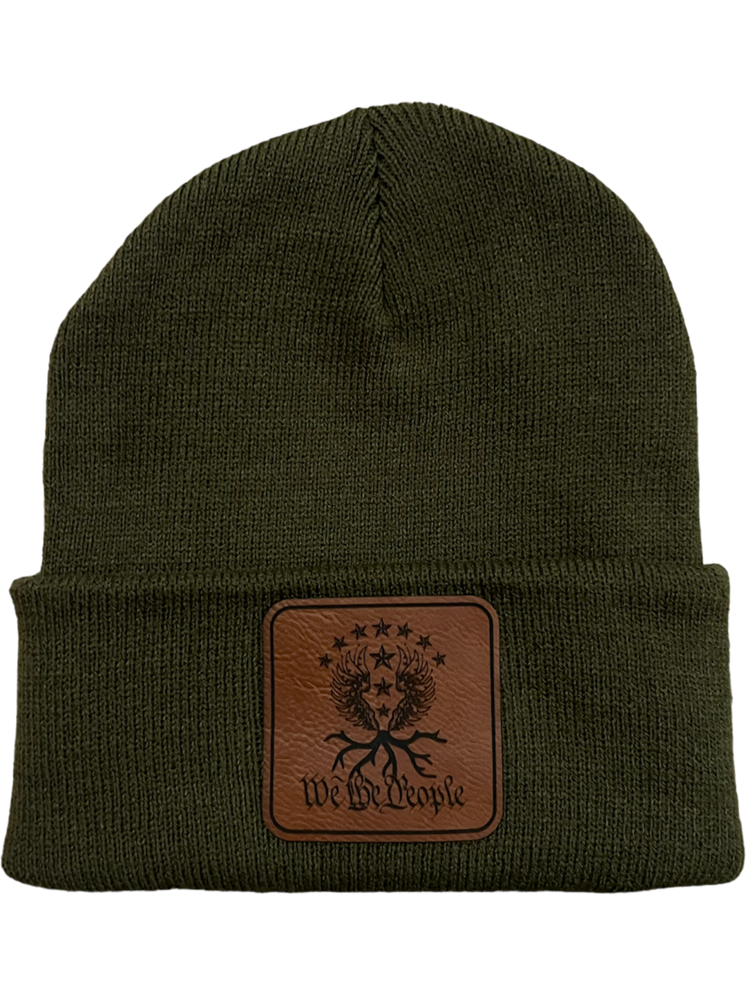 We the People Leather Patch Beanie | OD Green - We the People Apparel