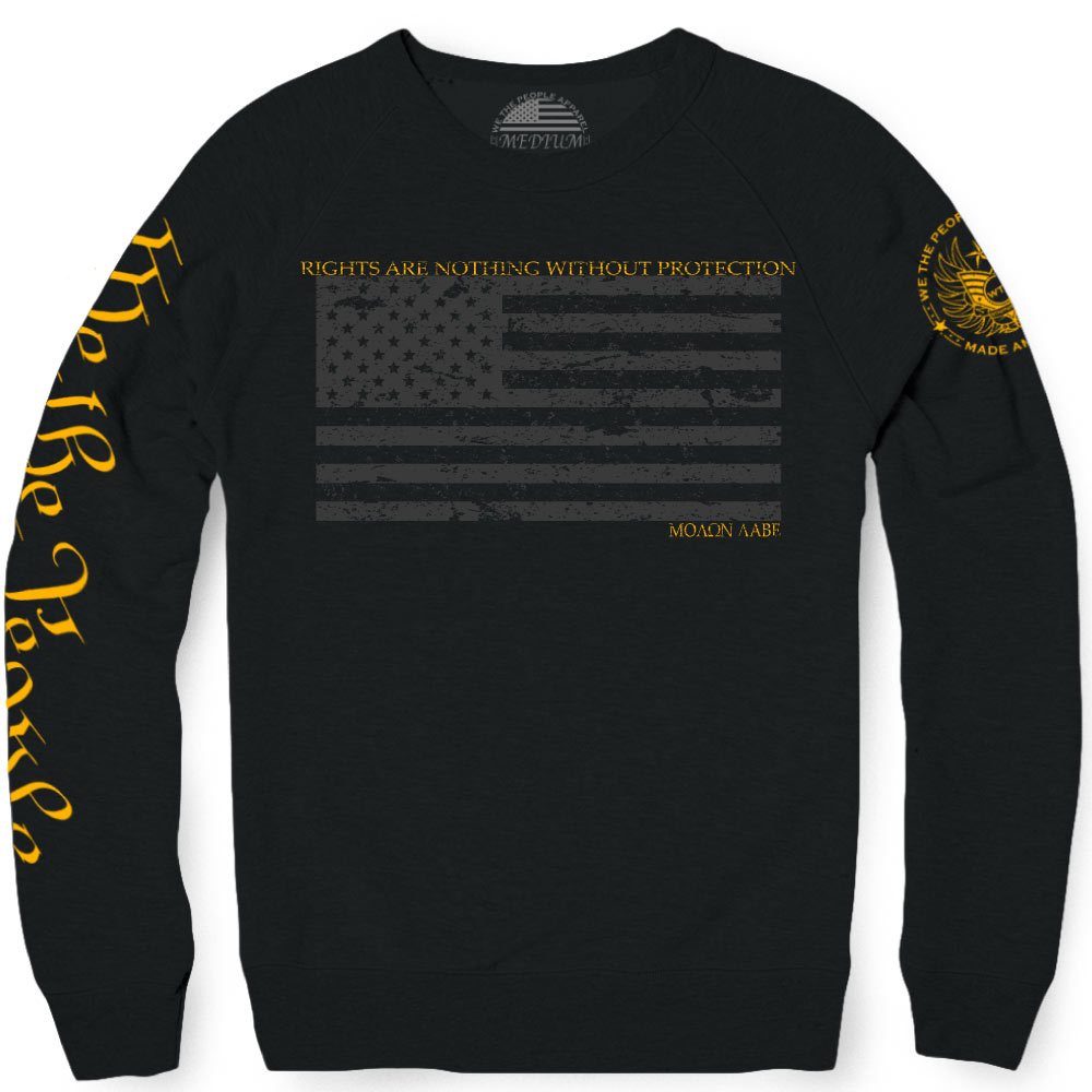Rights Are Nothing Without Protection Crewneck Sweatshirt | Black & Gold - We the People Apparel