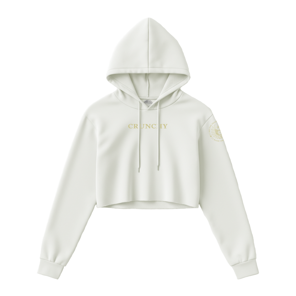 White crunchy maha women’s crop hoodie by we the people apparel