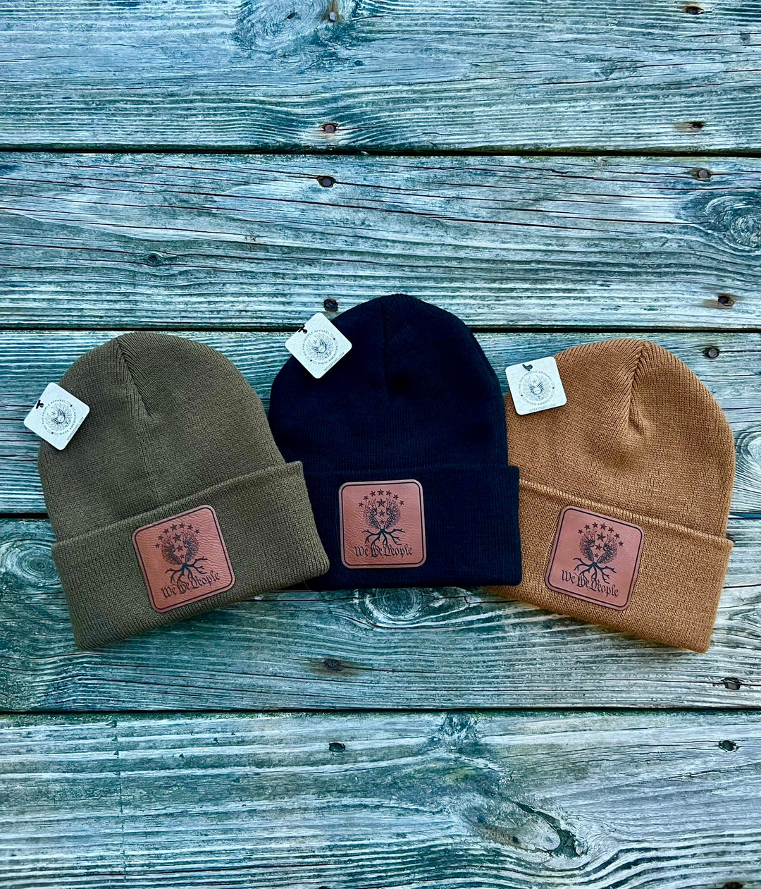 We the People Leather Patch Beanie | OD Green - We the People Apparel