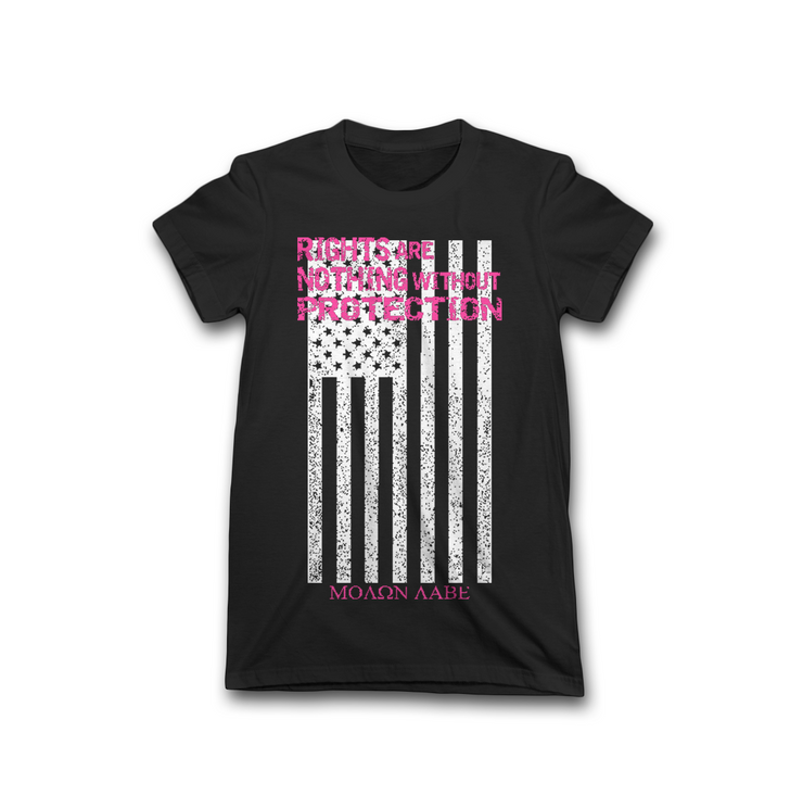 We the People Apparel patriotic apparel rights are nothing without protection black womens tee