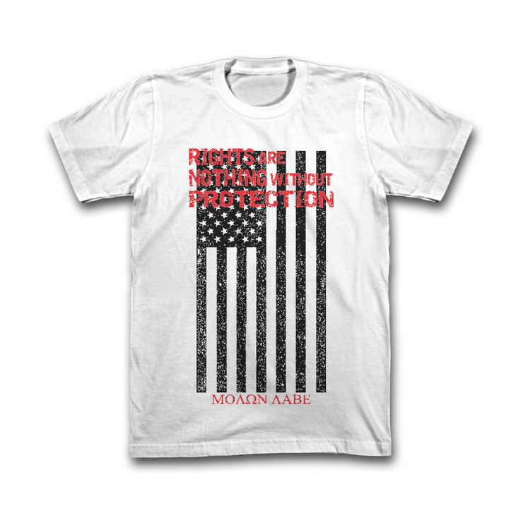 We the People Apparel patriotic apparel rights are nothing without protection white tee