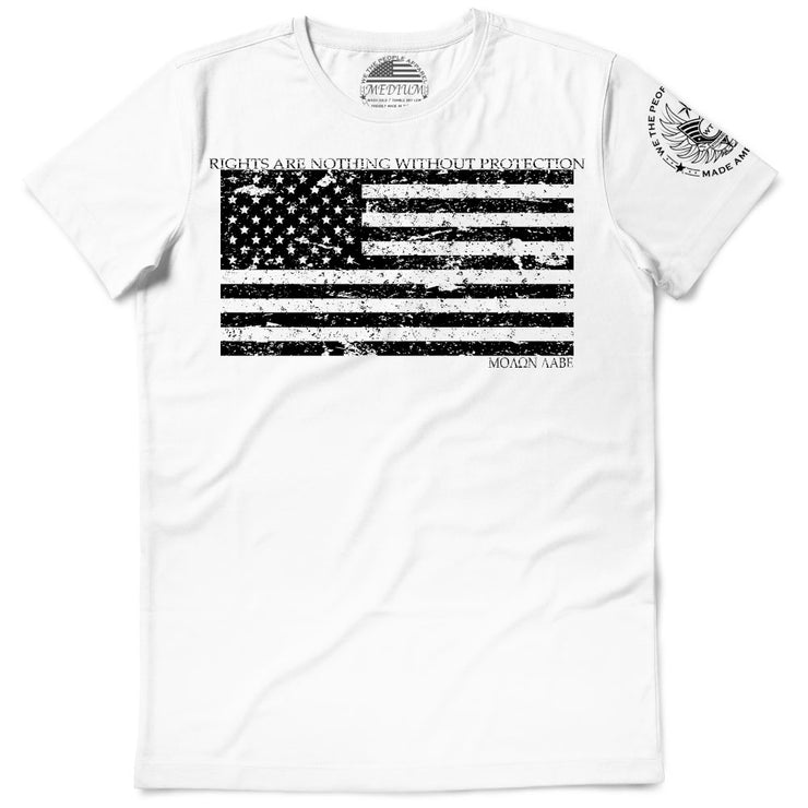 We the People Apparel patriotic apparel rights are nothing without protection white tee