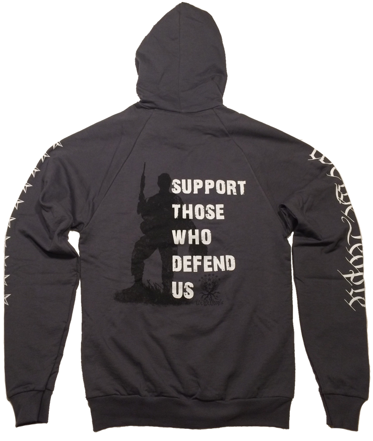 We the People Apparel patriotic apparel support those who defend us gray hoodie
