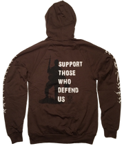 We the People Apparel patriotic apparel support those who defend us brown hoodie