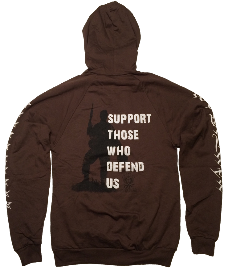We the People Apparel patriotic apparel support those who defend us brown hoodie