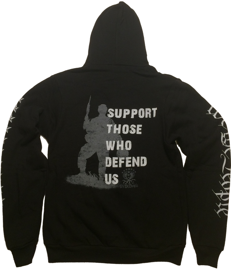 We the People Apparel patriotic apparel support those who defend us black zip hoodie