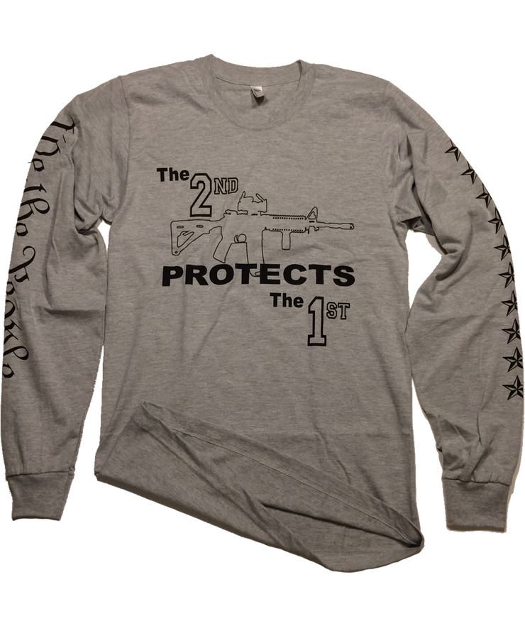 We the People Apparel patriotic apparel the 2nd protects the 1st  gray long sleeve